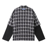 FAUX LAYERED PLAID & WAFFLE KNIT LONG SLEEVE SHIRT