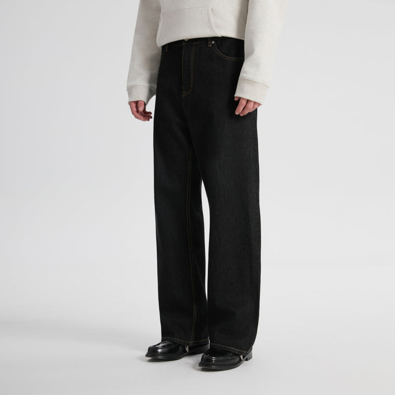 14oz DESIZED SELVEDGE RAW WIDE-LEG JEANS-INDIGO