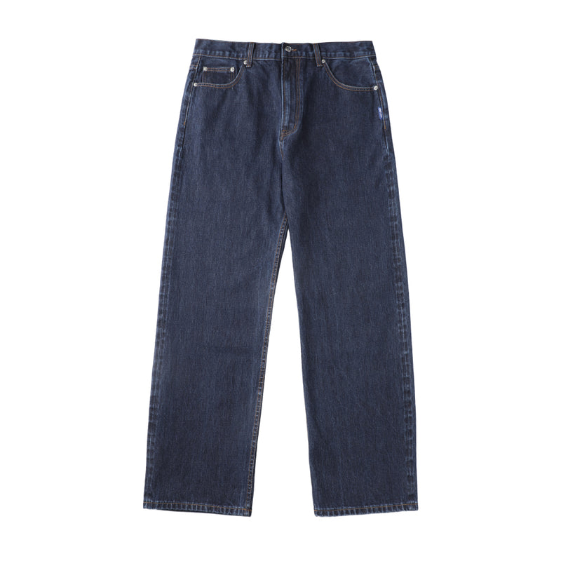 14oz DESIZED SELVEDGE RAW WIDE-LEG JEANS-NAVY