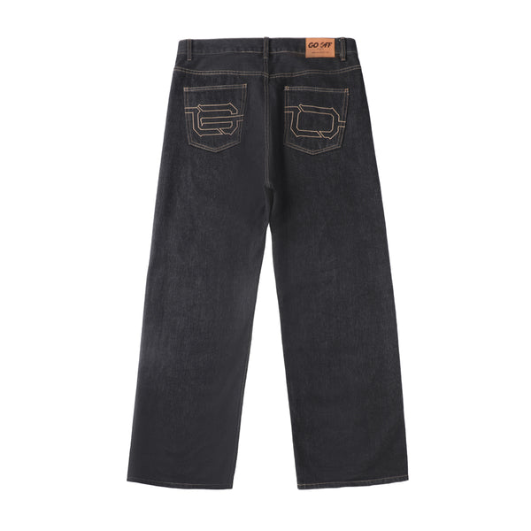 14oz DESIZED SELVEDGE RAW WIDE-LEG JEANS-INDIGO