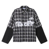 FAUX LAYERED PLAID & WAFFLE KNIT LONG SLEEVE SHIRT